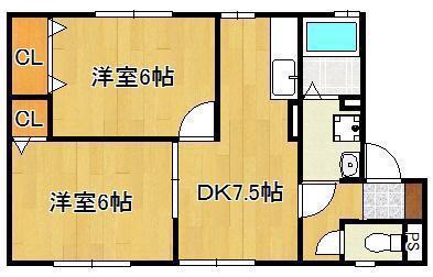ウィルモア芳賀(2DK/1階)の間取り写真