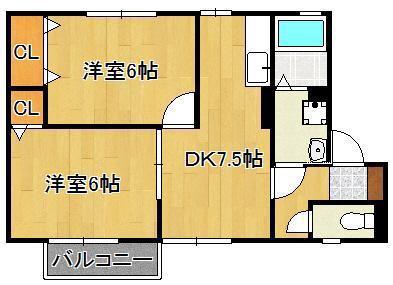 ウィルモア芳賀(2DK/2階)の間取り写真