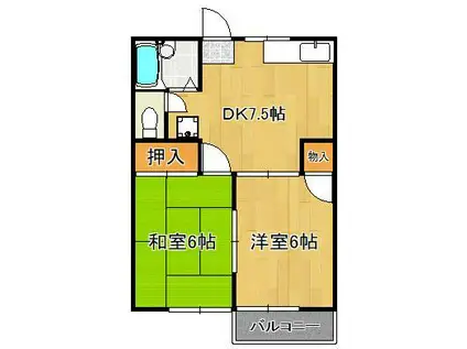 ハイツベルヴュー(2DK/1階)の間取り写真