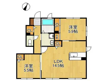 プレミール21 A.B.C.D.E.F(2LDK/1階)の間取り写真