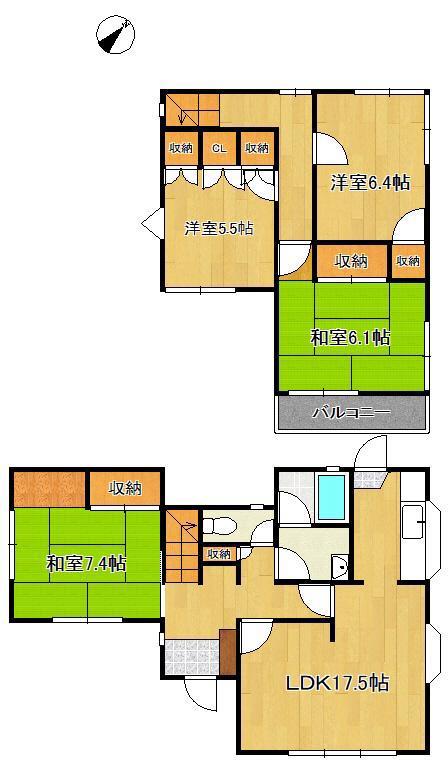 鹿児島本線 黒崎駅 バス乗車時間:30分 西鉄 大平台バス停で下車 徒歩4分 2階建 築47年(4LDK)の間取り写真