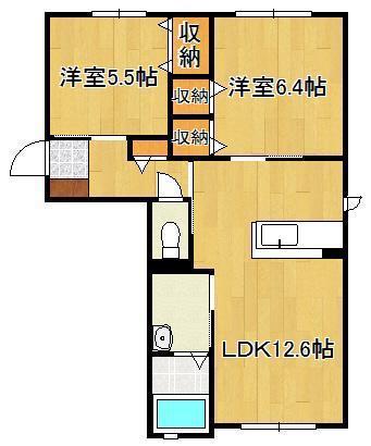三洋タウン木屋瀬 B棟(2LDK/1階)の間取り写真