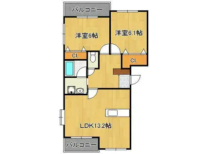 ファインメゾン上の原(2LDK/1階)の間取り写真