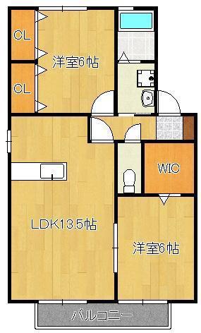 エトワールカクB棟(2LDK/2階)の間取り写真