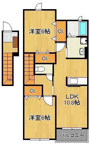 サンパティーク・メゾンC(2LDK/2階)の間取り写真
