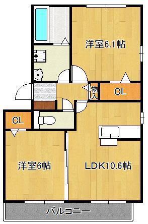 ベルフルール割子川(2LDK/1階)の間取り写真