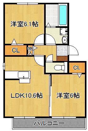 ベルフルール割子川(2LDK/2階)の間取り写真