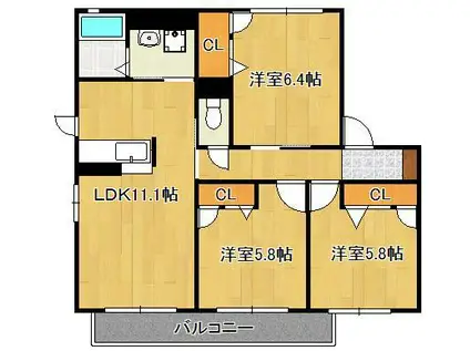 ファインメゾン上の原3(3LDK/2階)の間取り写真