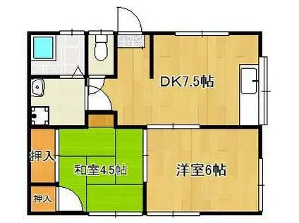 椋枝ハイツ(2DK/1階)の間取り写真