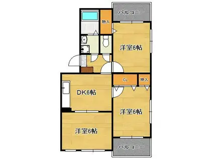 キャンファマンションⅡ(3DK/1階)の間取り写真