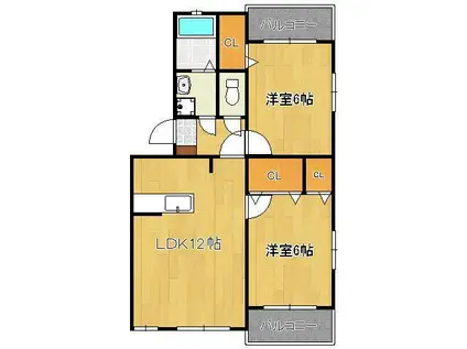 キャンファマンションⅡ(2LDK/2階)の間取り写真