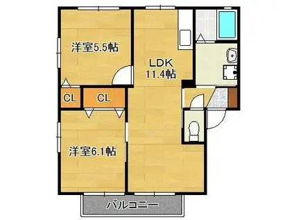 エスポアール(2LDK/1階)の間取り写真