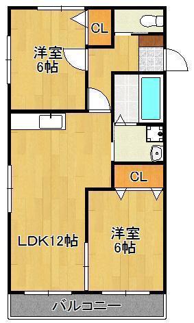 レトア木屋瀬Ⅱ(2LDK/2階)の間取り写真