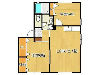 ディアスウエスト B棟(2LDK/1階)の間取り写真