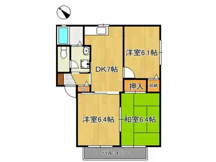 エクセルコートB棟(3DK/2階)の間取り写真