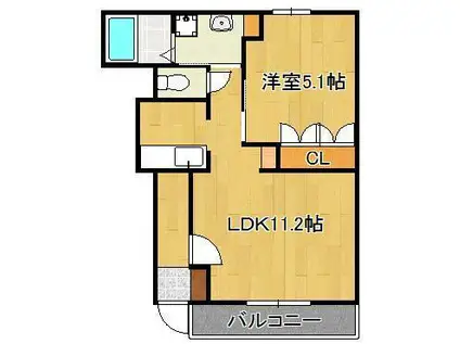 ヴィラージュ新木屋瀬(1LDK/1階)の間取り写真