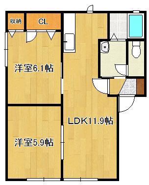 ディアス大原 (2LDK/1階)の間取り写真