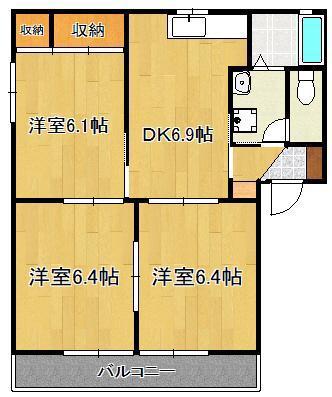 アーバンコーポ遠賀野 D棟(3DK/2階)の間取り写真