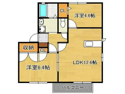 ハーティストN B棟(2LDK/1階)の間取り写真