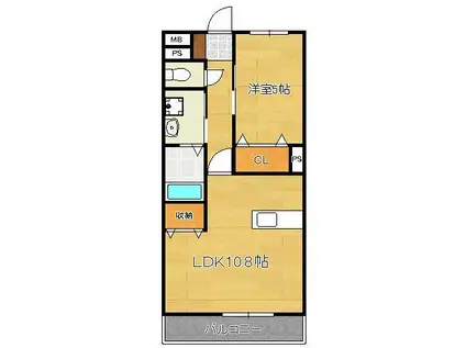 グランドハイツ馬場山緑(1LDK/1階)の間取り写真