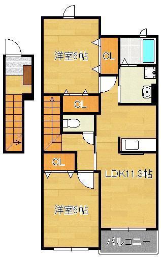 GRACE COURT(2LDK/2階)の間取り写真