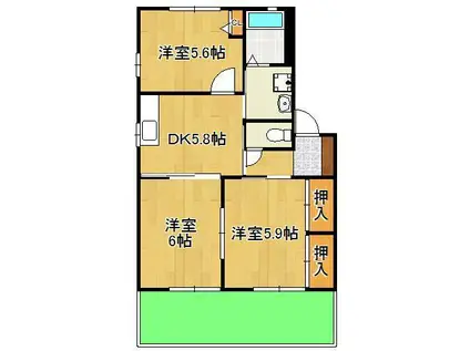 ハウストランキル B棟(3DK/1階)の間取り写真