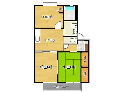 ハウストランキル B棟(3DK/2階)の間取り写真