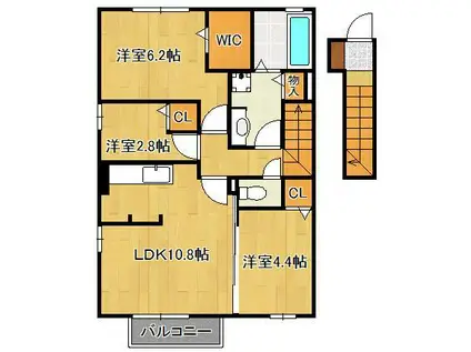 カルドーK&K B棟(3LDK/2階)の間取り写真