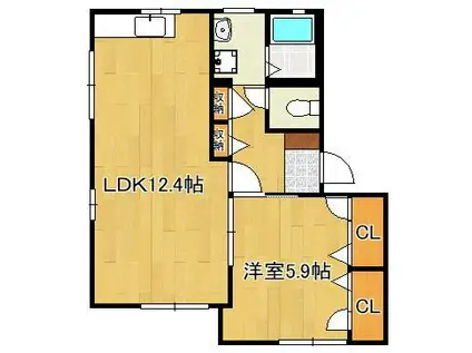 ハーティストK D棟 (1LDK/1階)の間取り写真