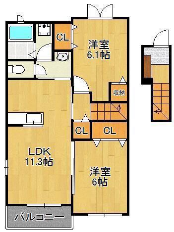 ウィステリア 壱番館(2LDK/2階)の間取り写真