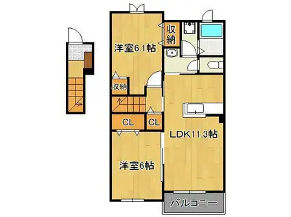 ミニヨンB(2LDK/2階)の間取り写真
