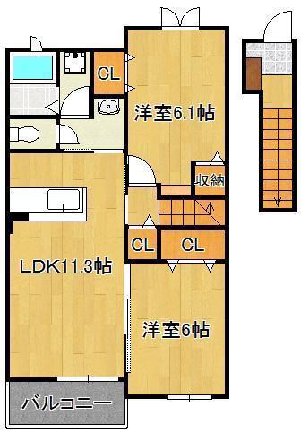 オーブソレイユ2(2LDK/2階)の間取り写真