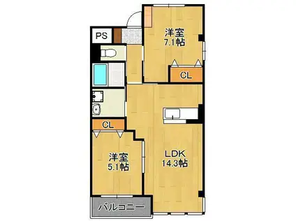 パルティール A棟(2LDK/2階)の間取り写真