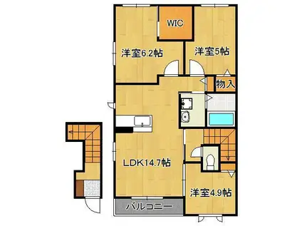シャンティ C棟(3LDK/2階)の間取り写真