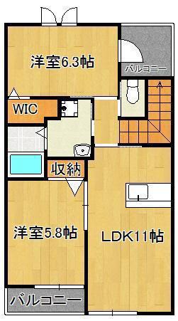 フォルディール(2LDK/2階)の間取り写真