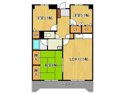 ホワイトキャッスル今池Ⅱ(3LDK/6階)の間取り写真