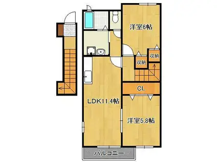 サン フォーリスト B(2LDK/2階)の間取り写真