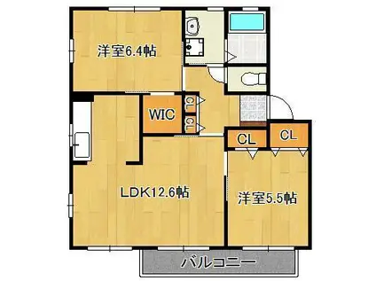 ボヌール茶屋の原B(2LDK/2階)の間取り写真