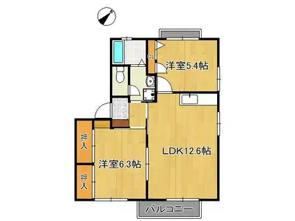 ディアスイーストⅡB(2LDK/2階)の間取り写真