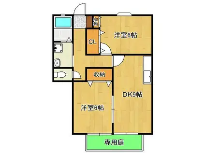 サンビレッジ星ヶ丘B棟(2LDK/1階)の間取り写真