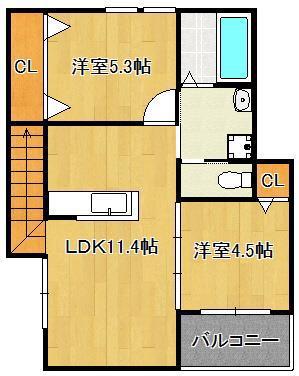 スプリング沖田(2LDK/2階)の間取り写真