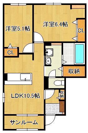 バランタイン Ⅰ(2LDK/1階)の間取り写真