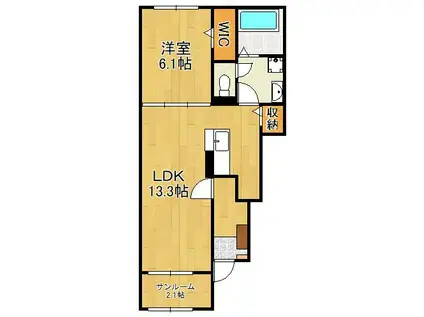 バランタインⅡ(1LDK/1階)の間取り写真