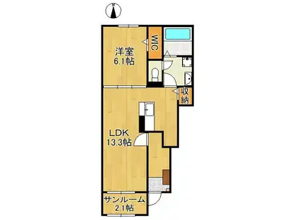 エスポワール馬場(1LDK/1階)の間取り写真