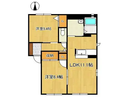 メゾンエクサランC(2LDK/1階)の間取り写真
