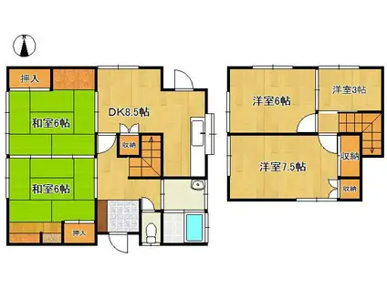 筑豊電気鉄道 永犬丸駅 徒歩32分 2階建 築44年(5DK)の間取り写真