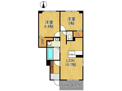 エレガンシア(2LDK/1階)の間取り写真