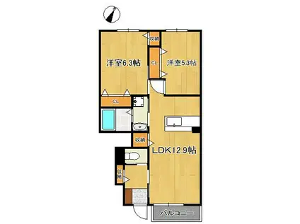 キャンファマンションⅥ(2LDK/1階)の間取り写真