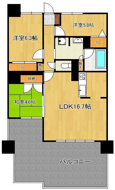 サンパーク鉄王(3LDK/7階)の間取り写真