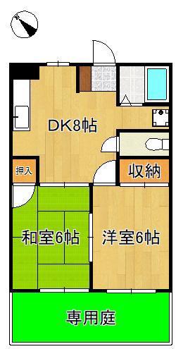 シャトレ大浦Ⅲ(2DK/1階)の間取り写真